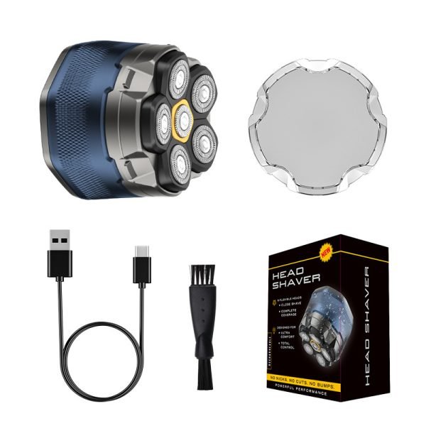 Magnetic Rotating 6-Blade Bald Head Shaver – Full-Body Washable, Type-C Fast Charging Balding Clipper